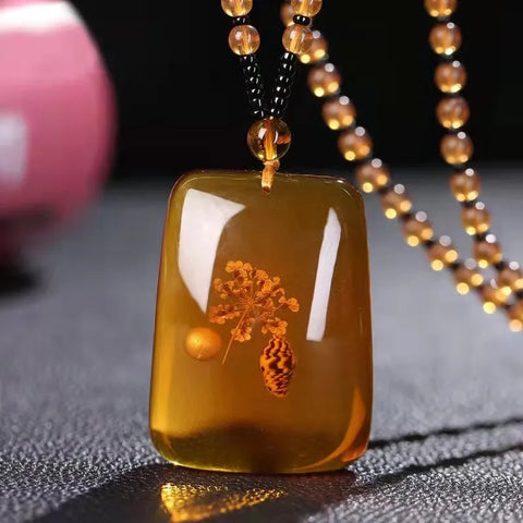 Chinese Beeswax Necklace With Ornament Inside the Pendant