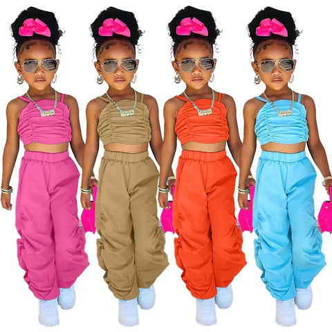 Kids Clothing For Girls Sleeveless Crop Tops + Cargo Pants