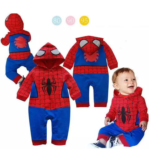 Macacão de desenho animado homem aranha macacões de algodão com capuz roupas infantis roupas de bebê