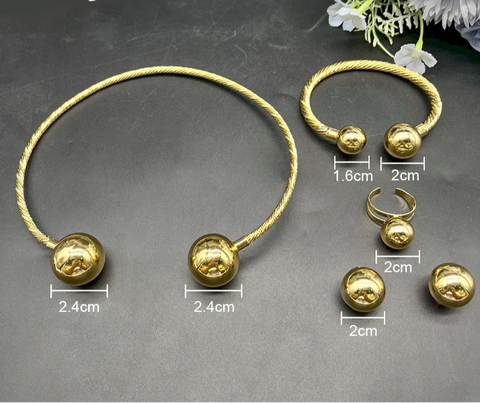 18K Gold Plated Jewelry Set Golden Choker Necklace Drop Earrings & Bracelet