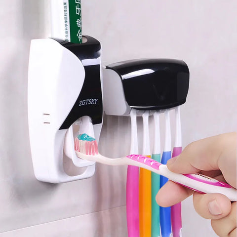 Suporte automático de parede para dispensador de pasta de dente e suporte para escova de dentes