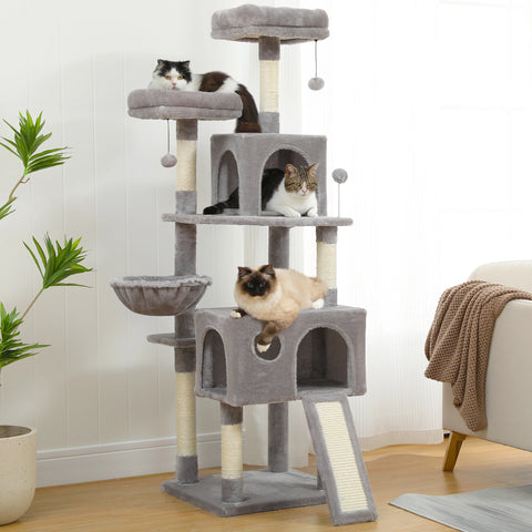 Árbol para gatos, torre alta para gatos con condominio para gatos grande, cama con percha acogedora, postes para rascar, juguetes para gatos