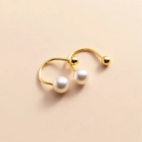 Stainless Steel Screw Bead Pearl Small Hoop Earrings Heggie Hoops Arc