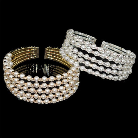 Adjustable Bracelets with Crystals and Pearls in Gold or Silver Plated - EveryWares