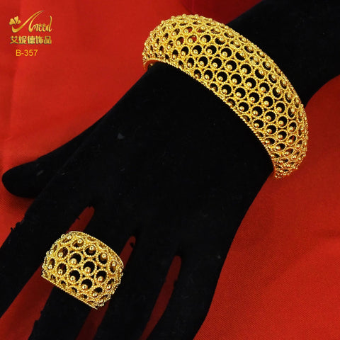 African Cuff Bangles With Ring Adjustable Gold Color Bangle - EveryWares