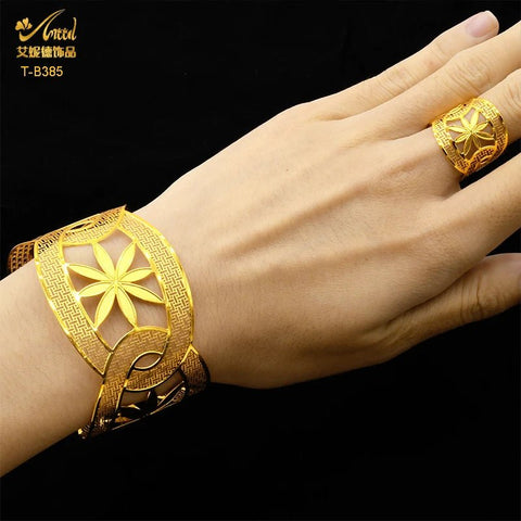 African Cuff Bangles With Ring Adjustable Gold Color Bangle - EveryWares