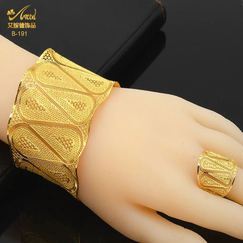 African Cuff Bangles With Ring Adjustable Gold Color Bangle - EveryWares