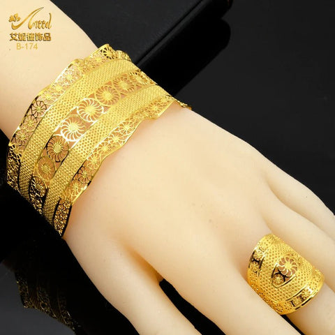 African Cuff Bangles With Ring Adjustable Gold Color Bangle - EveryWares