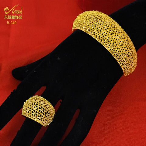 African Cuff Bangles With Ring Adjustable Gold Color Bangle - EveryWares