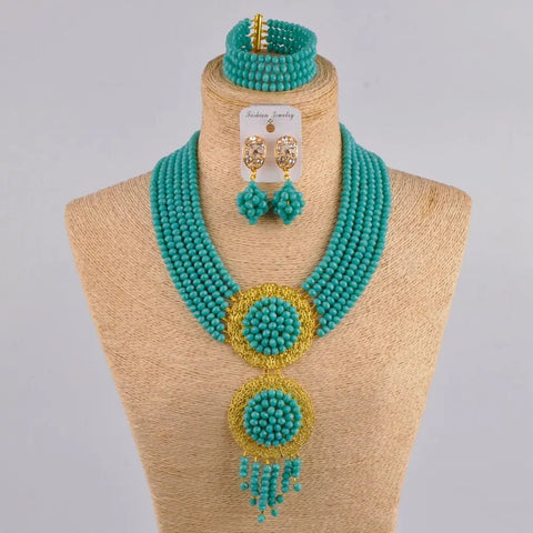 African Jewelry Set Aqua Blue Crystal Nigeria - EveryWares