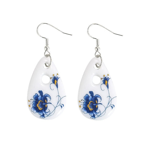 Antique Porcelain Print Water Drop Earrings - EveryWares