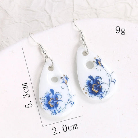 Antique Porcelain Print Water Drop Earrings - EveryWares