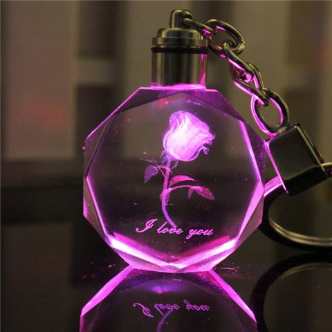 Artificial Crystal Rose Heart Keychain LED - EveryWares