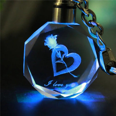 Artificial Crystal Rose Heart Keychain LED - EveryWares