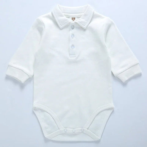 Baby clothes 100% cotton bodysuit 0 - 3Y fashion one piece newborn outfit boy long sleeve polo collar jumpsuit white - EveryWares