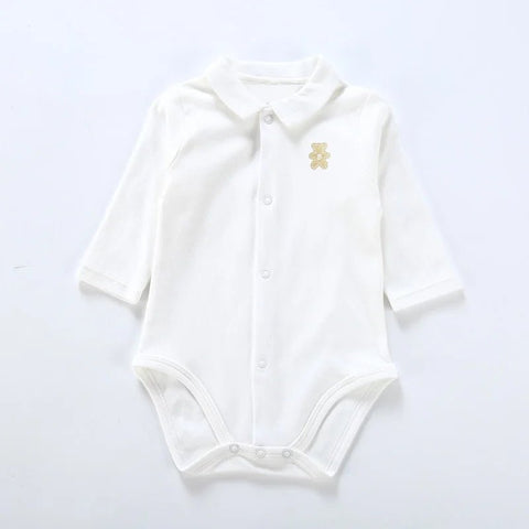 Baby clothes 100% cotton bodysuit 0 - 3Y fashion one piece newborn outfit boy long sleeve polo collar jumpsuit white - EveryWares