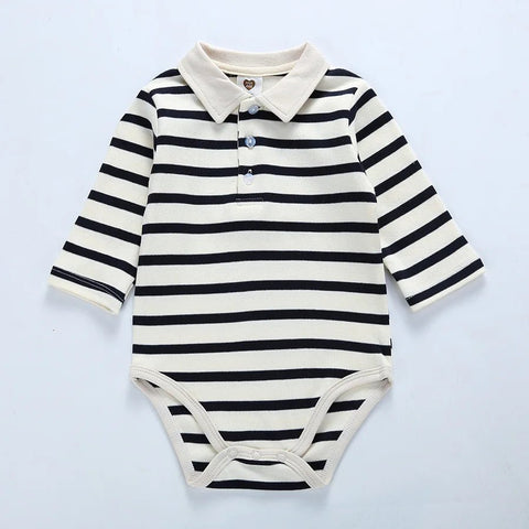 Baby clothes 100% cotton bodysuit 0 - 3Y fashion one piece newborn outfit boy long sleeve polo collar jumpsuit white - EveryWares