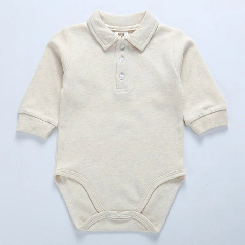 Baby clothes 100% cotton bodysuit 0 - 3Y fashion one piece newborn outfit boy long sleeve polo collar jumpsuit white - EveryWares