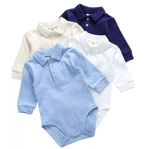 Baby clothes 100% cotton bodysuit 0 - 3Y fashion one piece newborn outfit boy long sleeve polo collar jumpsuit white - EveryWares