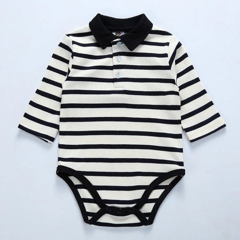 Baby clothes 100% cotton bodysuit 0 - 3Y fashion one piece newborn outfit boy long sleeve polo collar jumpsuit white - EveryWares