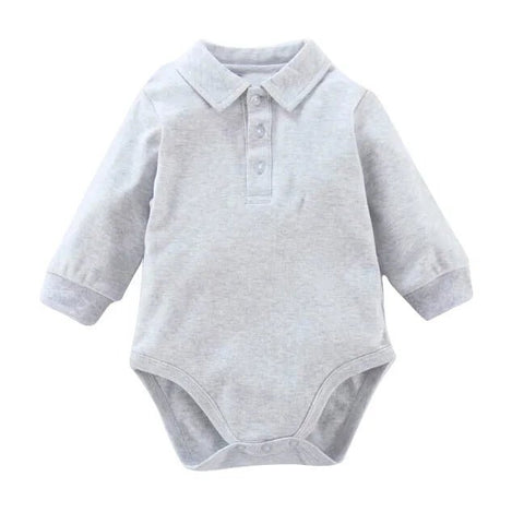 Baby clothes 100% cotton bodysuit 0 - 3Y fashion one piece newborn outfit boy long sleeve polo collar jumpsuit white - EveryWares