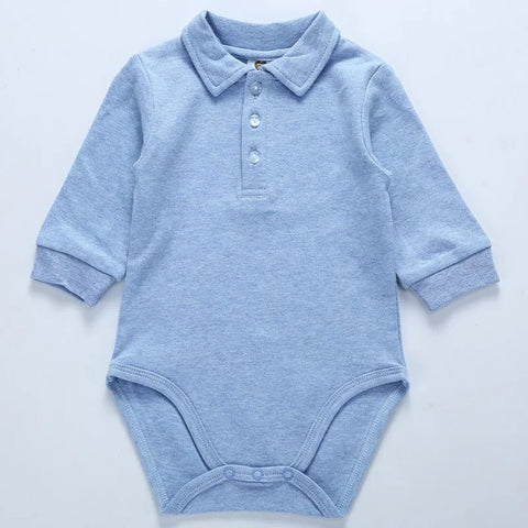 Baby clothes 100% cotton bodysuit 0 - 3Y fashion one piece newborn outfit boy long sleeve polo collar jumpsuit white - EveryWares