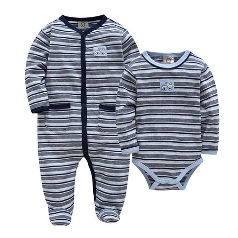 Baby Clothes Cotton Striped Cartoon Print Baby Boy Jumpsuit Long Sleeve Clothing Set - EveryWares