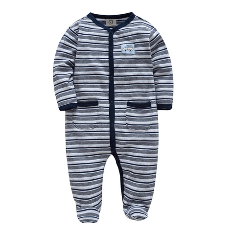 Baby Clothes Cotton Striped Cartoon Print Baby Boy Jumpsuit Long Sleeve Clothing Set - EveryWares