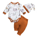 Baby Clothes Set Long Sleeve Animal Print Romper+ Pants+ Hat 3pcs Outfits Fall Winter - EveryWares