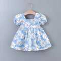 Baby Girls Casual Floral Graphic Print Puff Sleeve Bowknot Back Dress Clothes For Summer - EveryWares