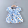 Baby Girls Casual Floral Graphic Print Puff Sleeve Bowknot Back Dress Clothes For Summer - EveryWares