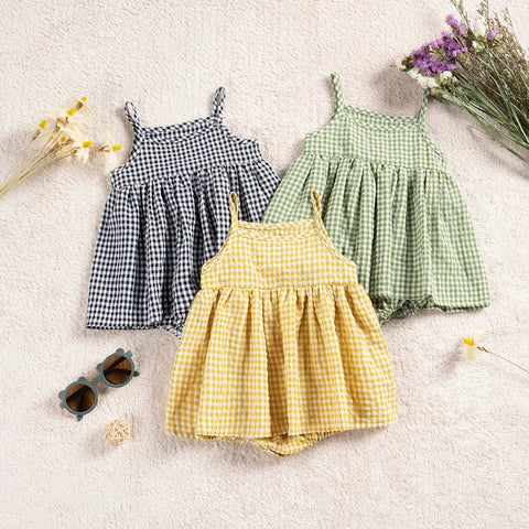 Baby Girls Summer Plaid Rompers Sleeveless Dress - like Bodysuits - EveryWares