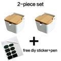 Ceramic Spice Storage Box with Wooden Lid and Bamboo Tray - EveryWares