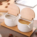 Ceramic Spice Storage Box with Wooden Lid and Bamboo Tray - EveryWares