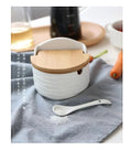 Ceramic Spice Storage Box with Wooden Lid and Bamboo Tray - EveryWares