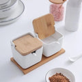 Ceramic Spice Storage Box with Wooden Lid and Bamboo Tray - EveryWares