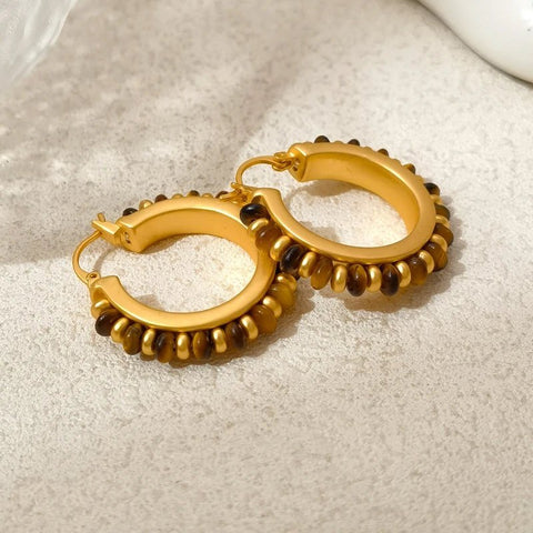 Color Stone Earrings Luxury Design High Quality Brass Metal Gold Color - EveryWares