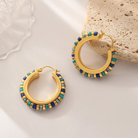 Color Stone Earrings Luxury Design High Quality Brass Metal Gold Color - EveryWares