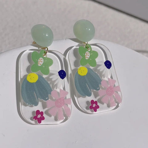 Colorful Acrylic Resin Earrings, Hand Painted - EveryWares