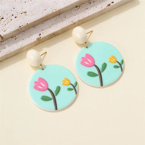 Colorful Acrylic Resin Earrings, Hand Painted - EveryWares