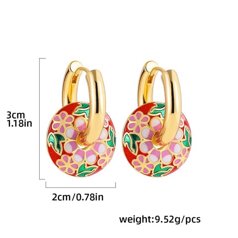 Colorful Flower Painted Hoop Earrings Stainless Steel Chunky Jewelry - EveryWares