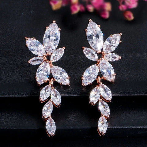 Crystal Dangle Drop Earrings Shiny Leaf - EveryWares