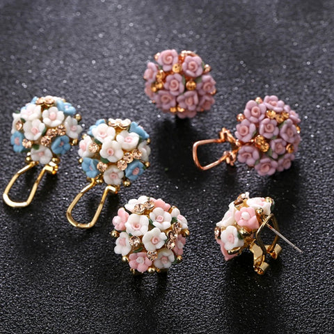 Crystal Earrings With Small Bouquet - Shaped Flowers - EveryWares