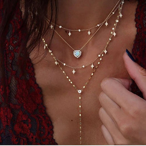 Crystal Geometry Star Moon Lock Necklaces Chokers - EveryWares