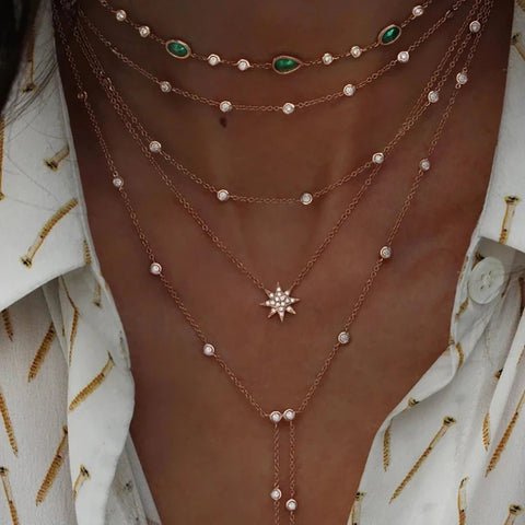 Crystal Geometry Star Moon Lock Necklaces Chokers - EveryWares