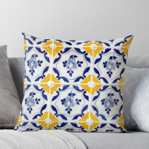 Cushion Covers for Decoration with Portuguese Tiles Pattern Blue and Yellow - EveryWares