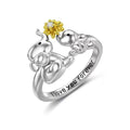 Cute Elephant Mother and Son Love Heart Zirconia Adjustable Ring - EveryWares