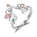 Cute Elephant Mother and Son Love Heart Zirconia Adjustable Ring - EveryWares