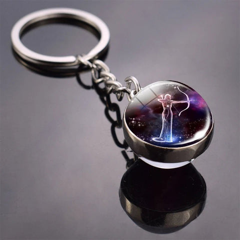 Double Side Glass Ball Pendant Keychain 12 Zodiac Signs - EveryWares