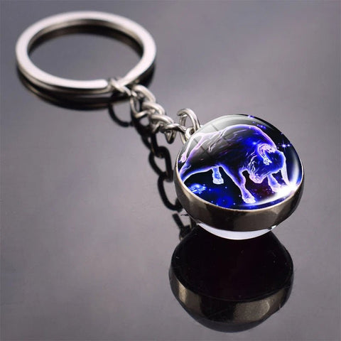 Double Side Glass Ball Pendant Keychain 12 Zodiac Signs - EveryWares